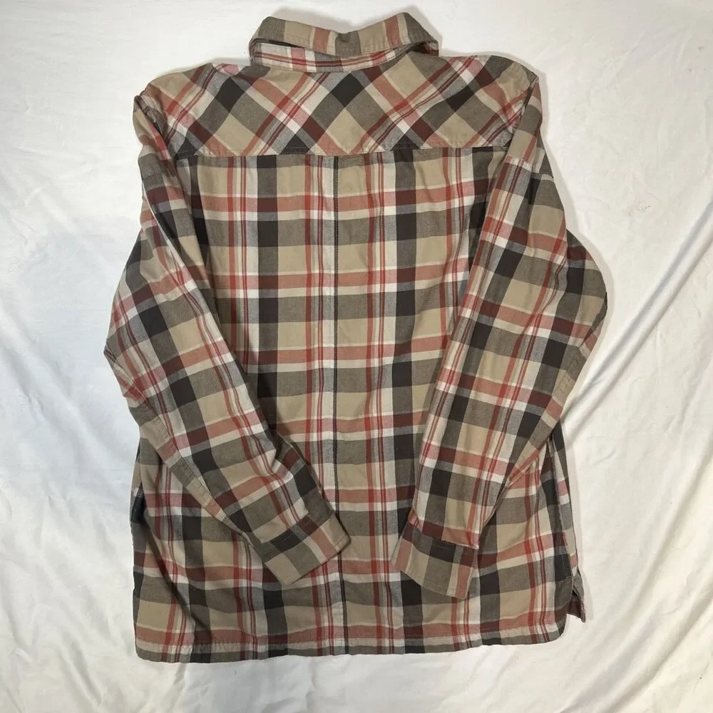 Wrangler ATG Shirt Mens Large Brown Plaid Button Up Flannel Cotton Blend Elbow